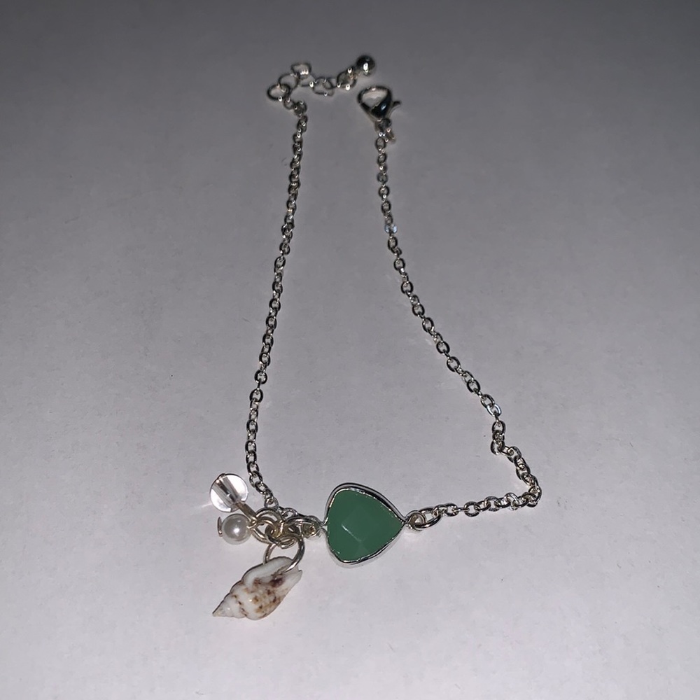 seashell aventurine ankle bracelet silver